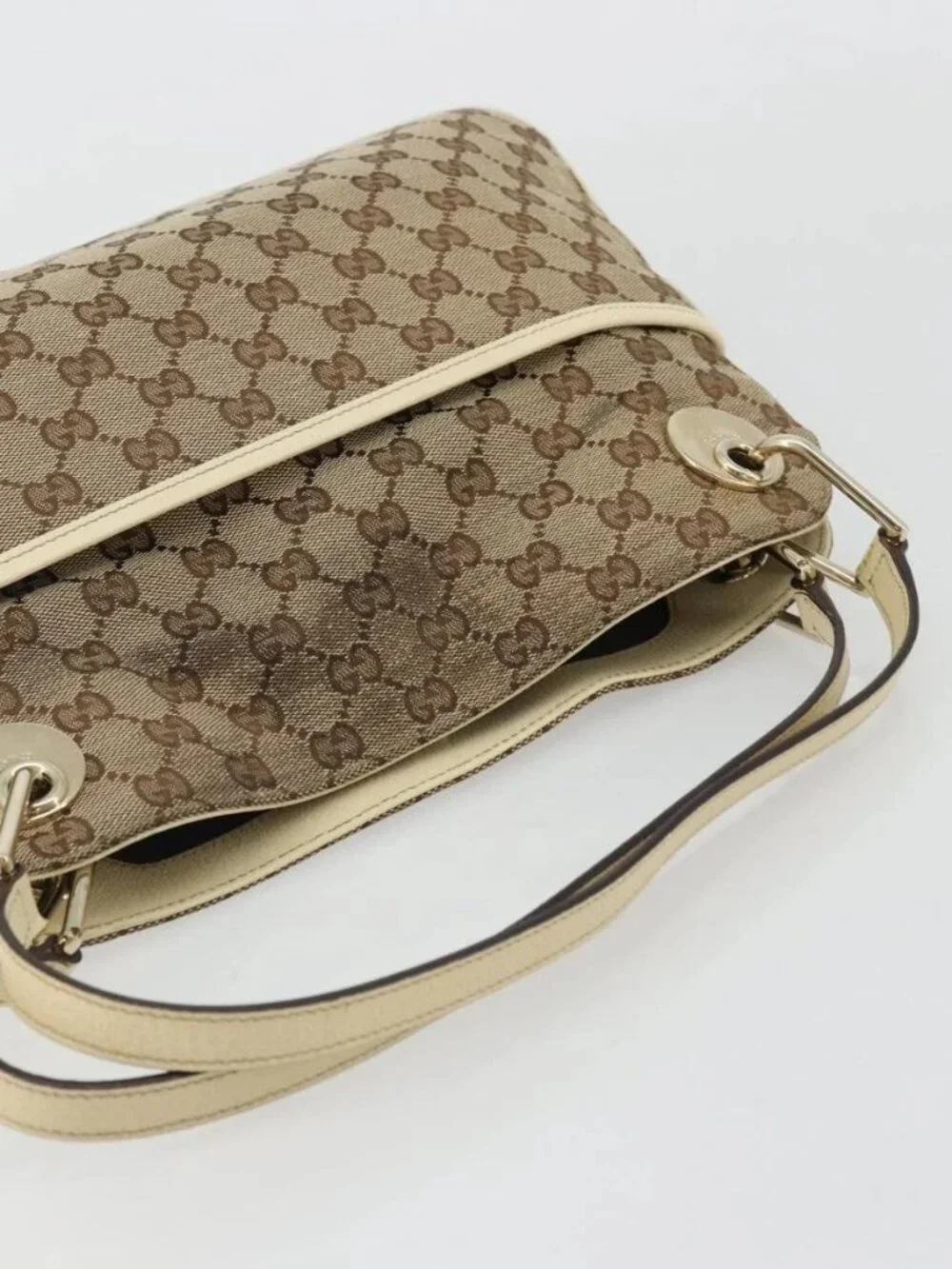 GUCCI GG Canvas Hand Bag Beige Gold 121023 Auth 175393